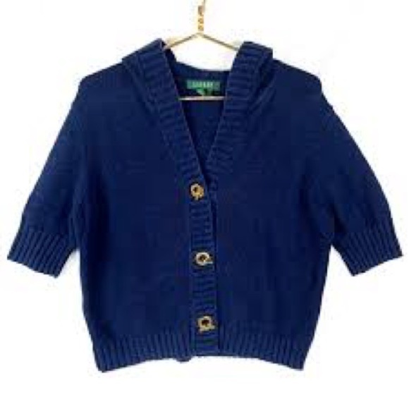 Ralph Lauren Blue Cardigan Sweater with Hood - Picture 1 of 9